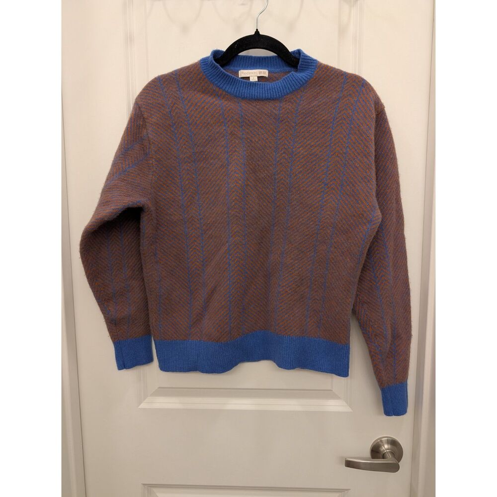 JW ANDERSON Brown Blue Wool Crewneck Long Sleeve Sweater Size Small S
